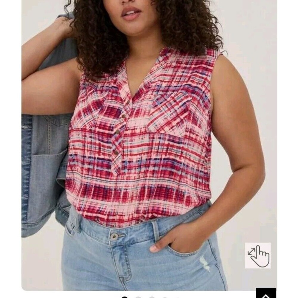 Torrid Rayon Slub Pullover Sleeveless Top Womens Casual Pink Plaid Size …